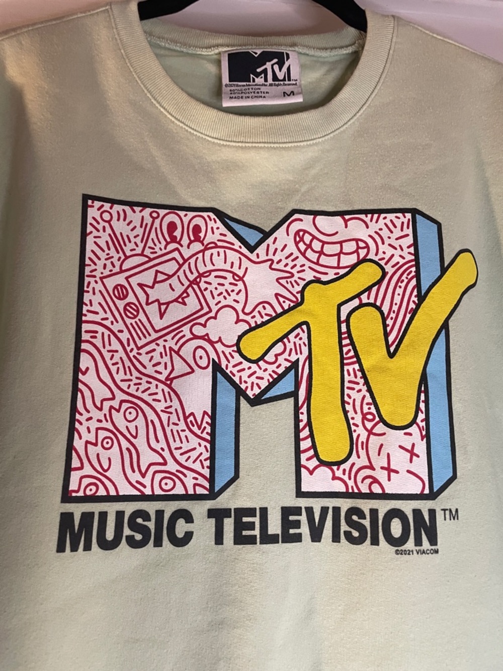 Vintage MTV KEITH HARING sea Foam green Graphic Logo Crewneck Sweatshirt medium